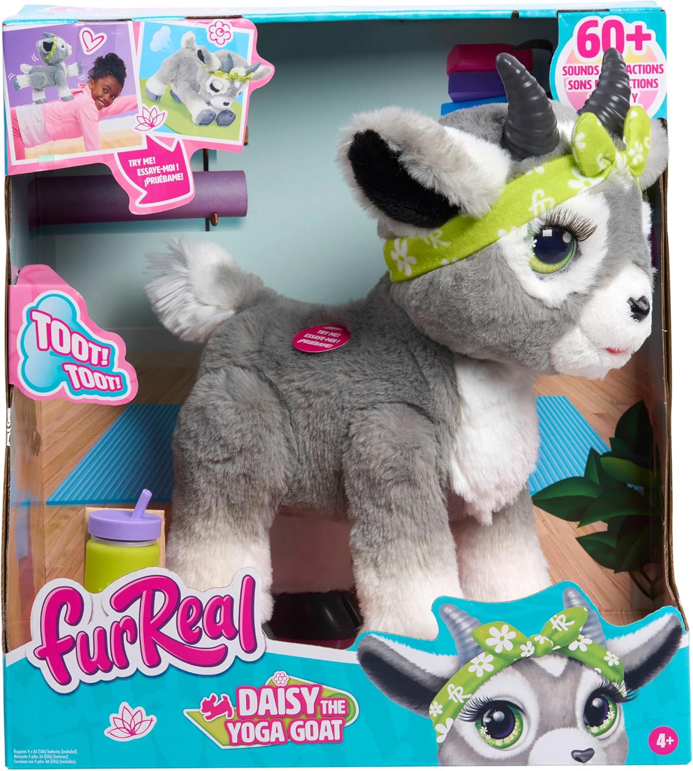 Just Play FurReal Daisy The Yoga Goat - Juguete interactivo de peluche realista de 11 pulgadas,+4 años