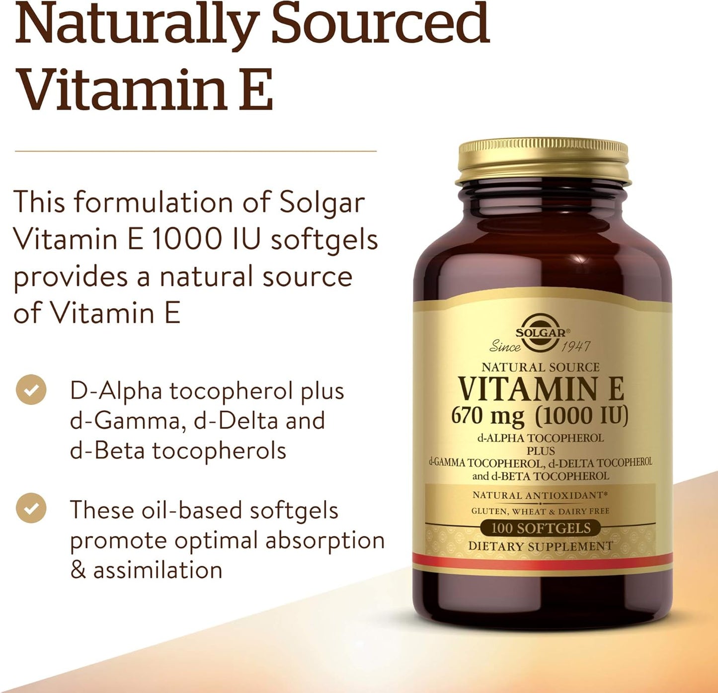 VITAMINA E SOLGAR 670mg - ( 1000 IU) 100 Capsulas de Gel.