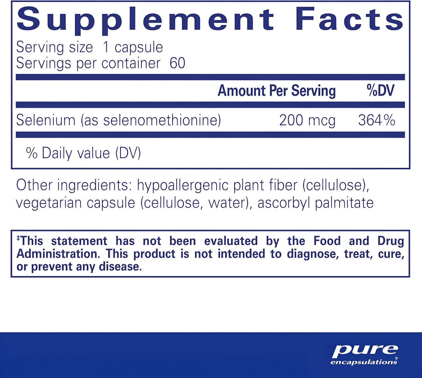 Pure Encapsulations Selenio 200mcg (Selenometionina) 60 Cápsulas.