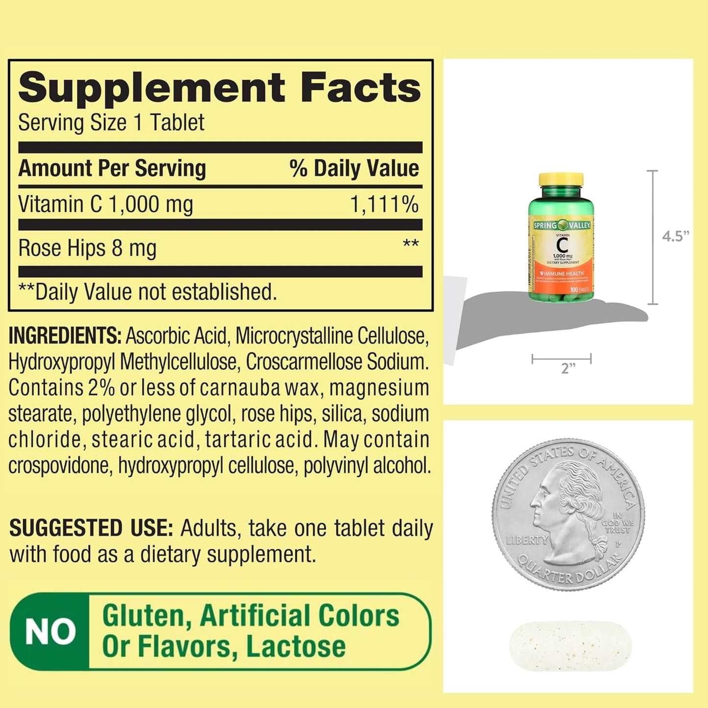 Spring Valley Vitamina C 1000 mg 100 Tabletas