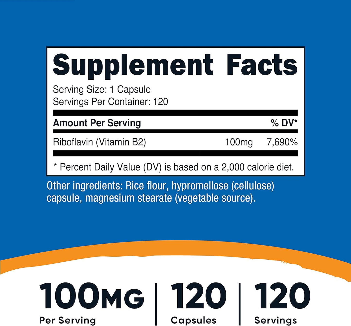 Nutricost - Vitamina B2 Riboflavin 100mg, 120 capsulas