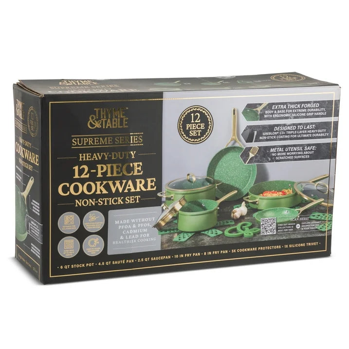 Thyme & Table Supreme Juego de ollas antiadherentes de 12 piezas - color Oliva