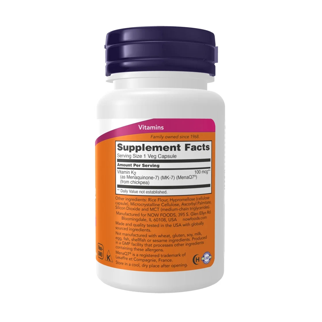 Suplementos de NOW Foods, Vitamina MK-7 K-2 de 100 mcg, apoyo cardiovascular, veg capsulas