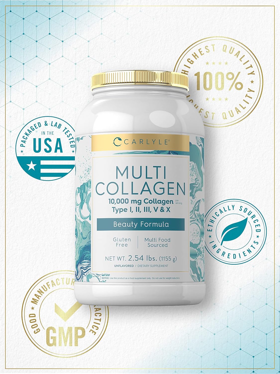 Carlyle - MultiCollagen 10,000mg Tipo I,II,II,V&X - 1155g