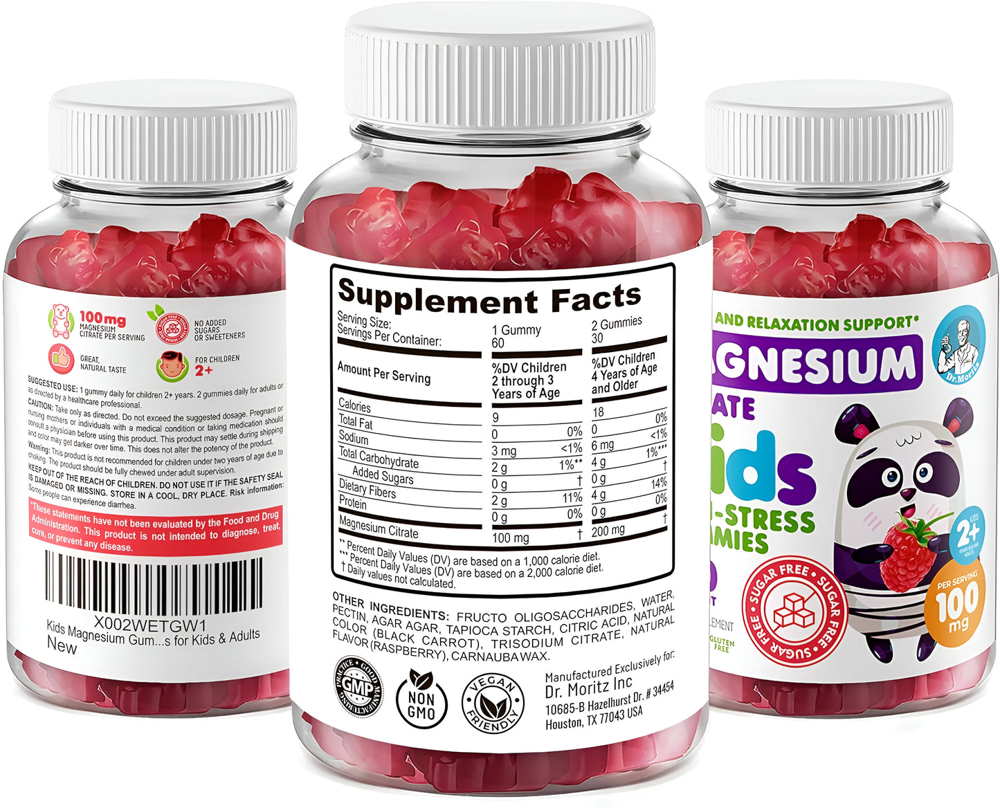 DR.MORITZ Kids Calm Gomitas de magnesio sin azúcar para niños 100 mg 60 gomitas - a partir de 2 años a +
