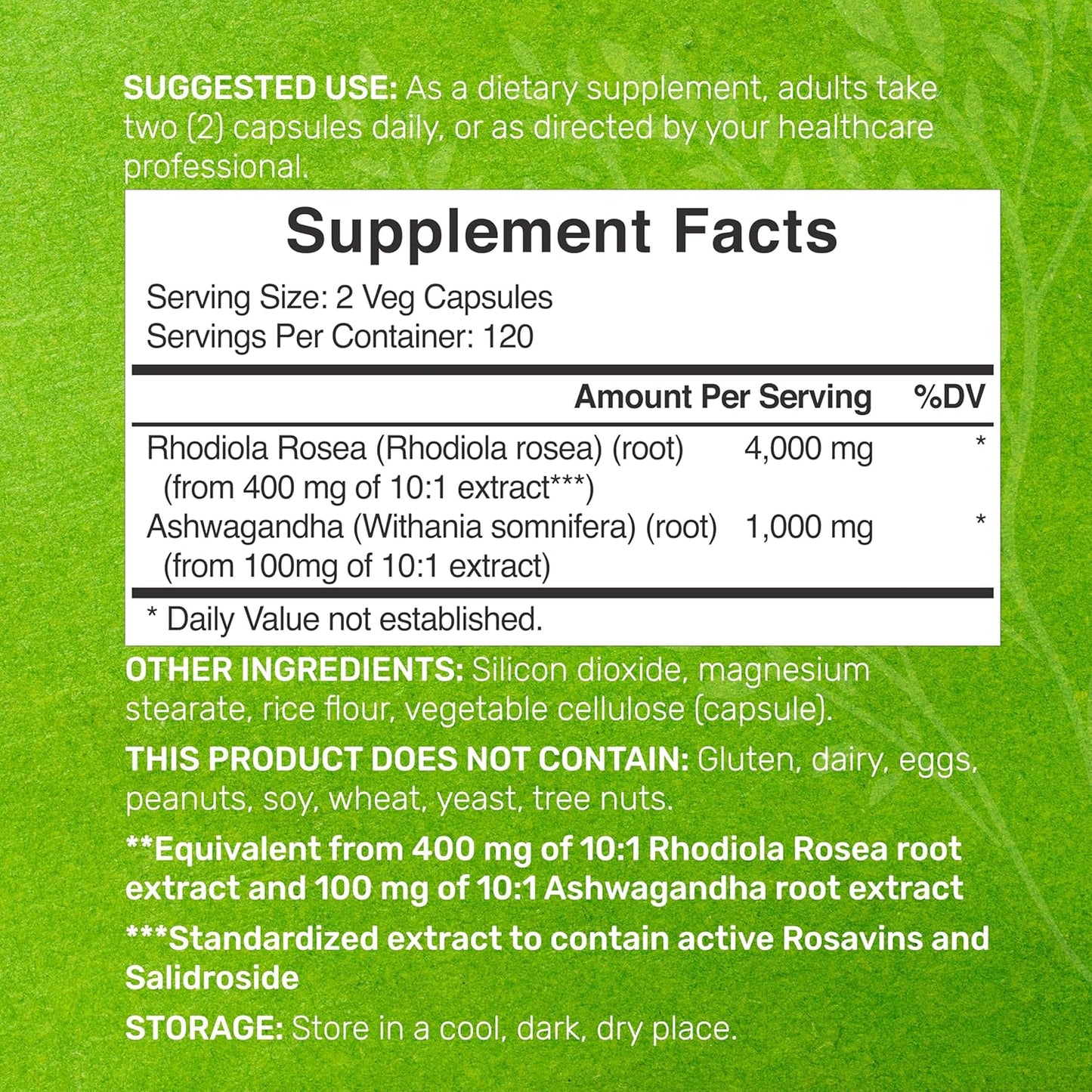 Rhodiola Rosea con Ashwagandha 5000mg , 240 capsulas vegetarianas - Deal Supplement