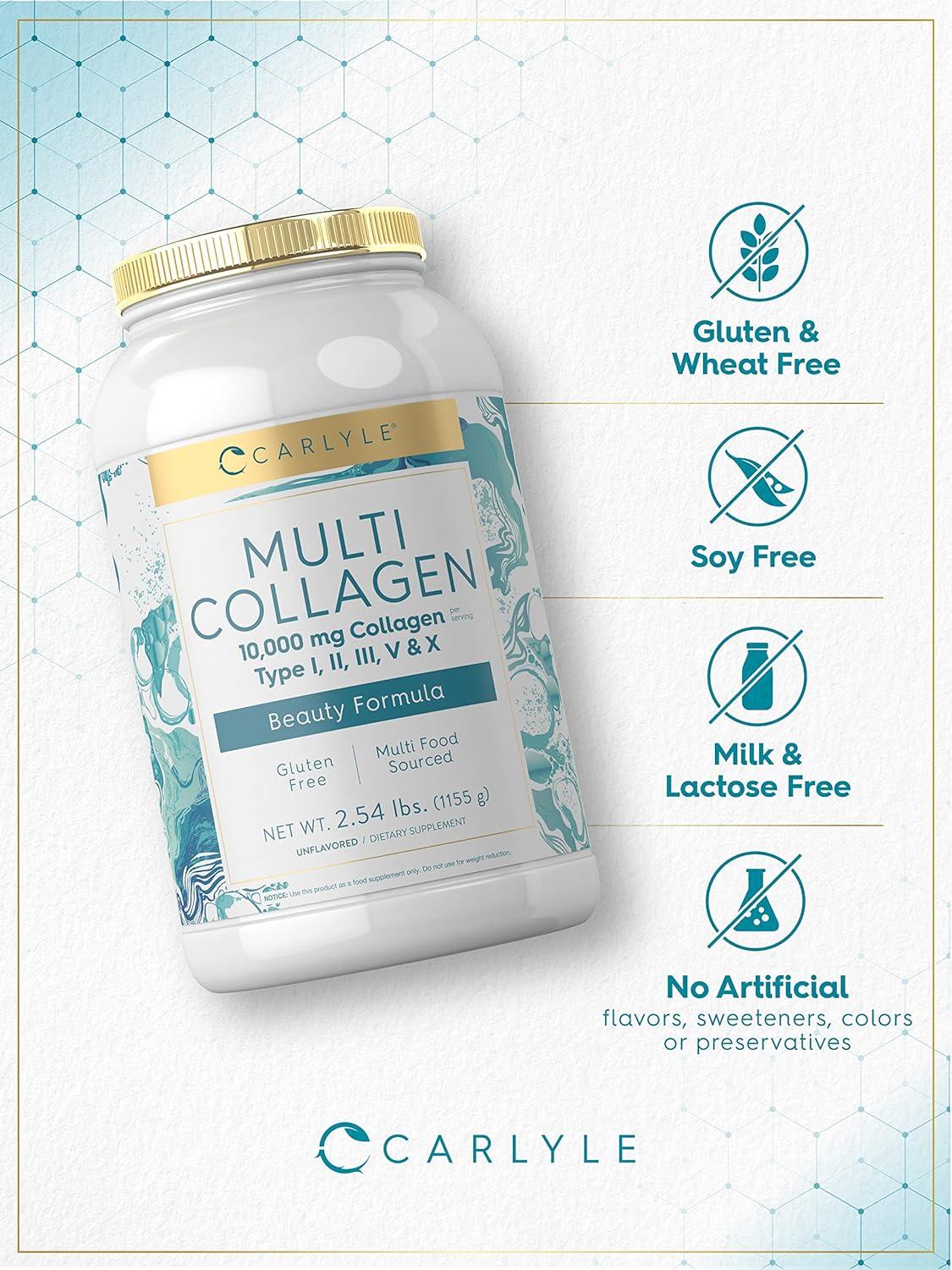 Carlyle - MultiCollagen 10,000mg Tipo I,II,II,V&X - 1155g