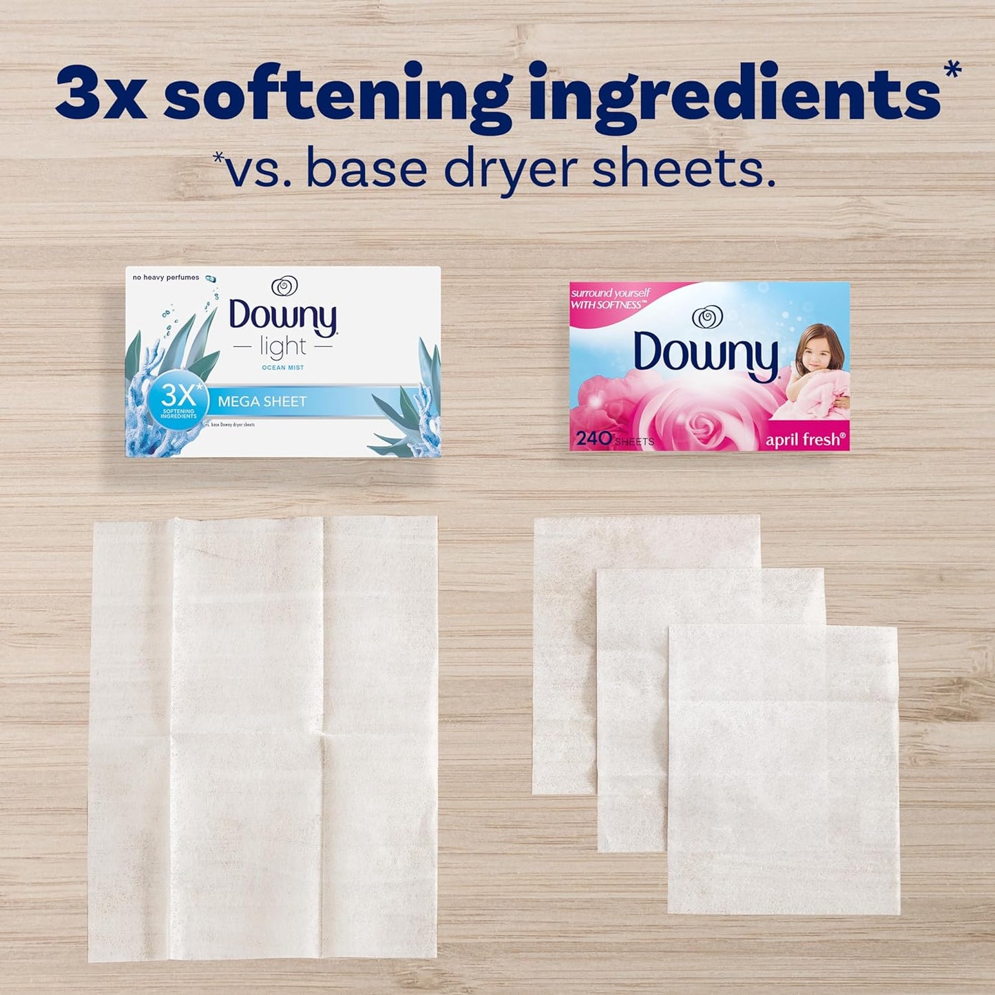 Downy Hojas de secado Mega ligeras, hojas de secadora suavizantes de tela, niebla oceánica- 60 sheets
