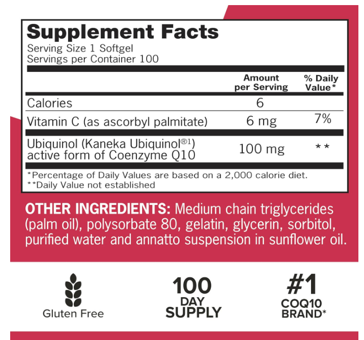 Qunol Mega CoQ10 Ubiquinol 100 mg., Capsulas de Gel