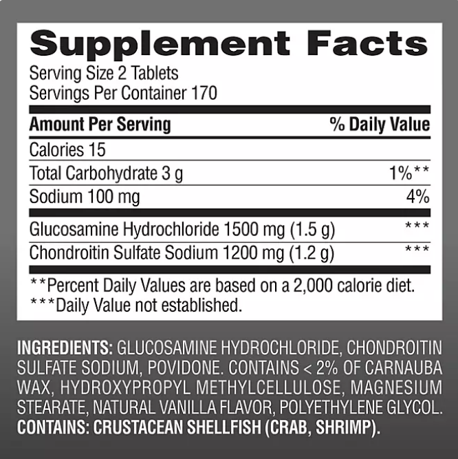 Member's Mark Extra Strength Glucosamine HCl and Chondroitin Sulfate Sodium , 340 tabletas