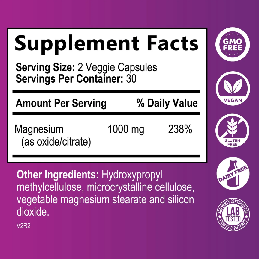 Health Nutrition Citrato de magnesio Extra fuerte 1000 mg 240 cápsulas