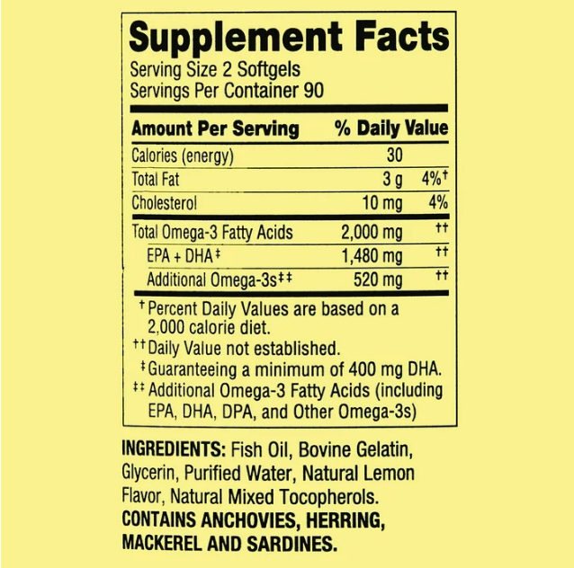 Spring Valley Omega-3 2000 mg - Cápsulas en gel
