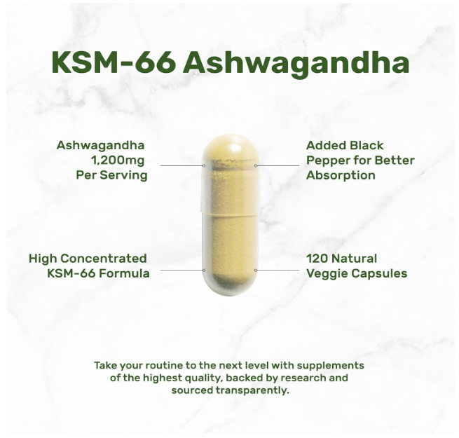 Deal Supplement- KSM 66 Ashwagandha 1,200 mg con pimienta negra, 120 cápsulas vegetales
