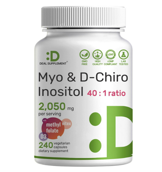 Suplemento de mio-inositol y D-Chiro inositol para mujeres (40:1) | 2,050 mg por porción | 240 cápsulas vegetales