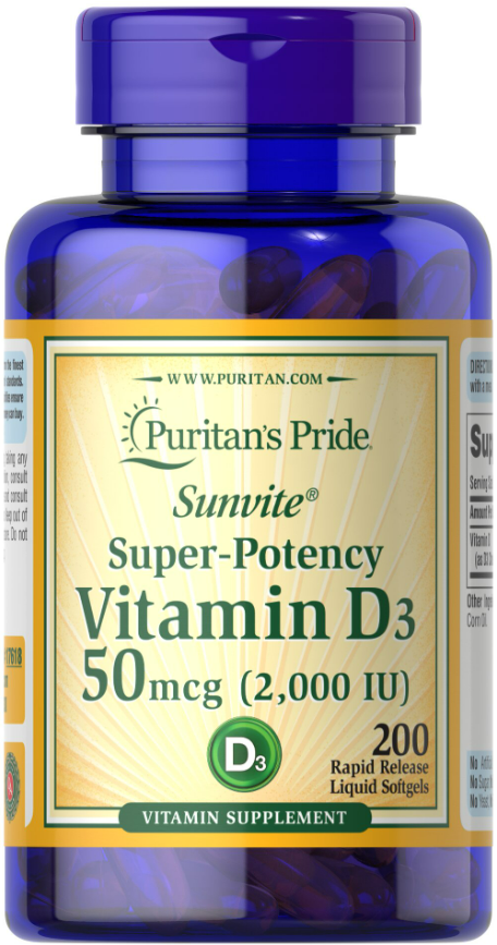 Puritan's Pride Vitamin D3 2000 IU, 200 Capsulas