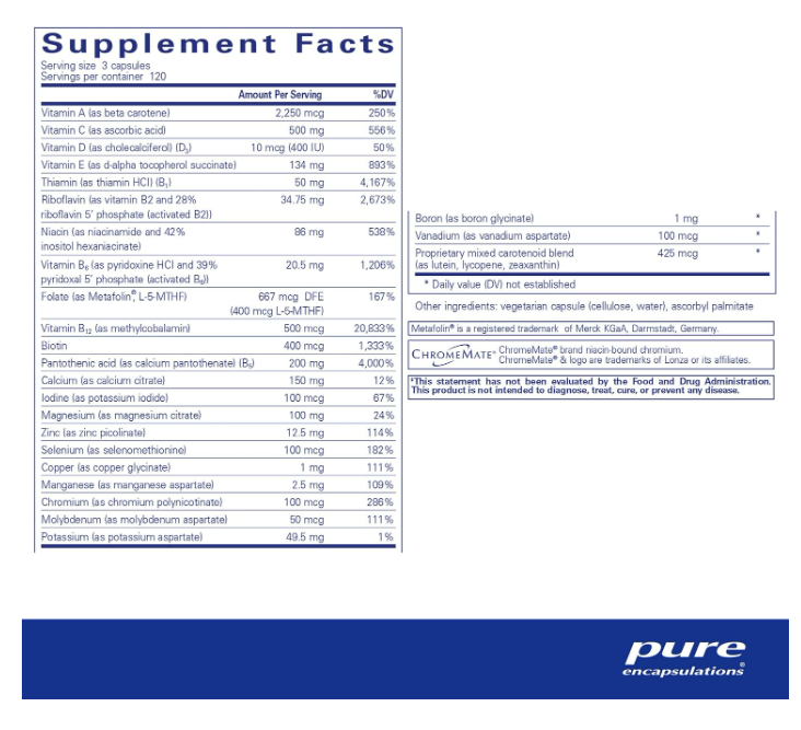 Pure Encapsulations - Nutrient 950º SIN Hierro, 360 capsulas