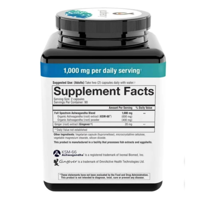 Youtheory Ashwagandha 1000mg - 180 Cápsulas Vegetarianas