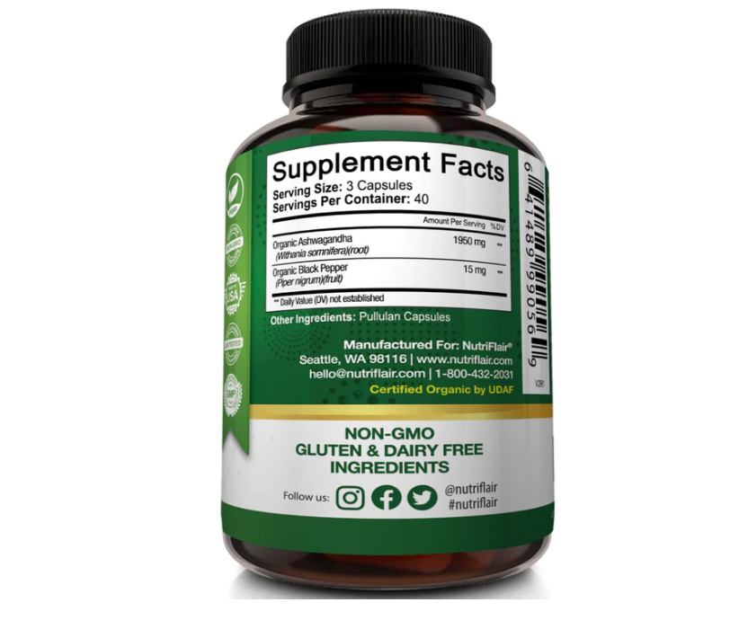 Ashwagandha premium con pimienta 1950mg Nutriflar , 120 capsulas