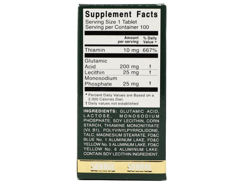 Sukrol, Ácido Glutámico, Lecitina y Thiamin, 100 Tabletas
