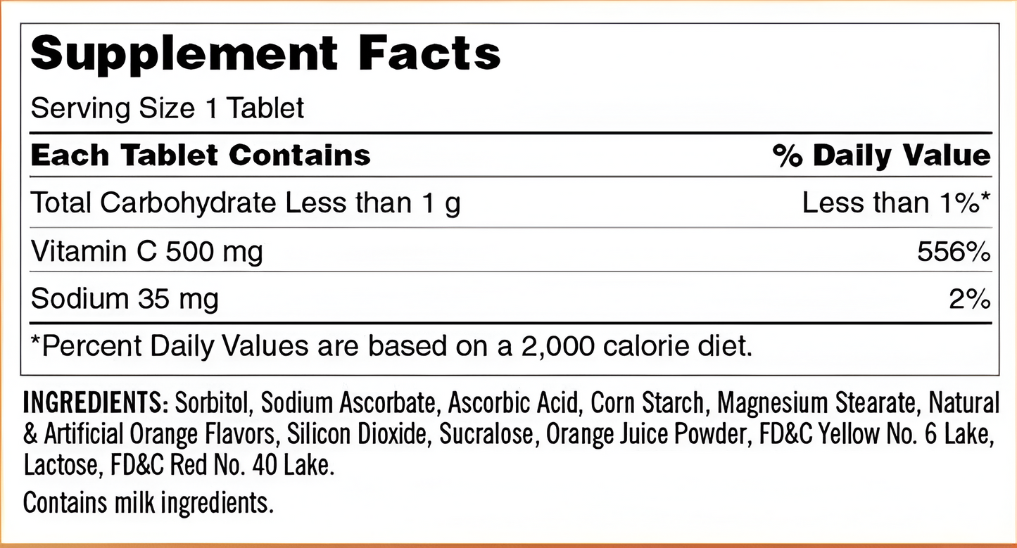 VITAMINA C 500 mg. TABLETAS MASTICABLES- KIRKLAND SIGNATURE 500 TABLETAS