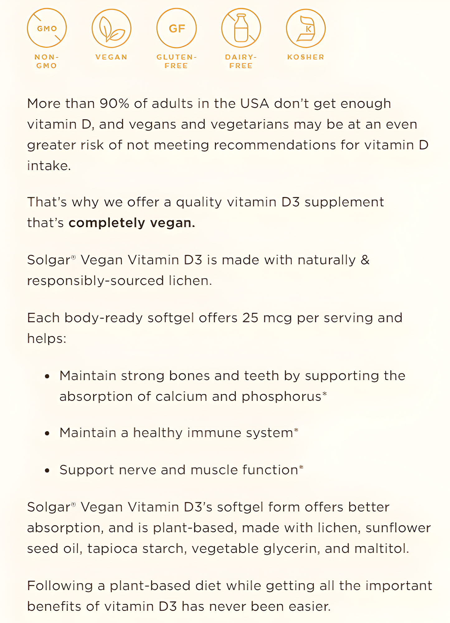 Vitamina D3 25mcg/ 1000IU , 60 capsulas - Solgar