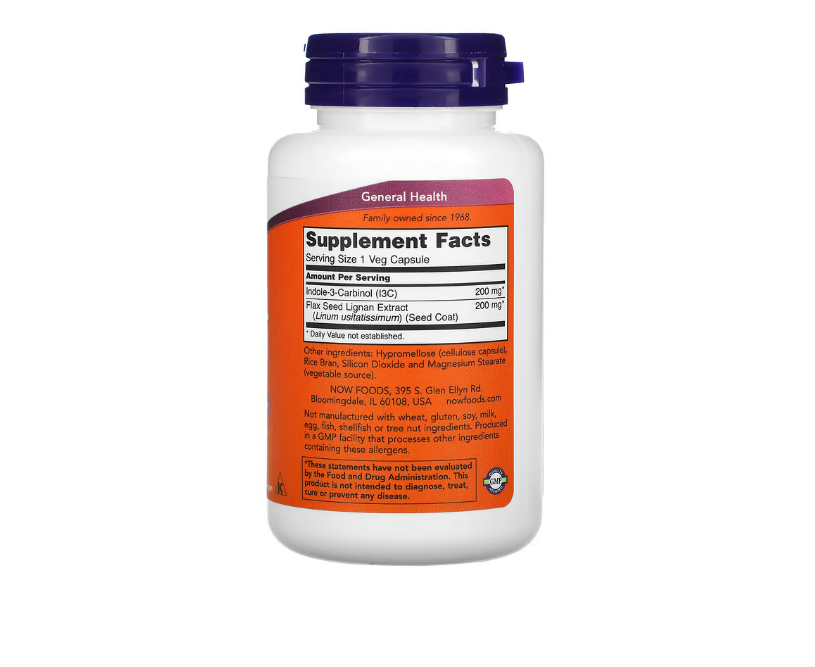 NOW, Indol-3-Carbinol, 200 mg, 60 cápsulas vegetales