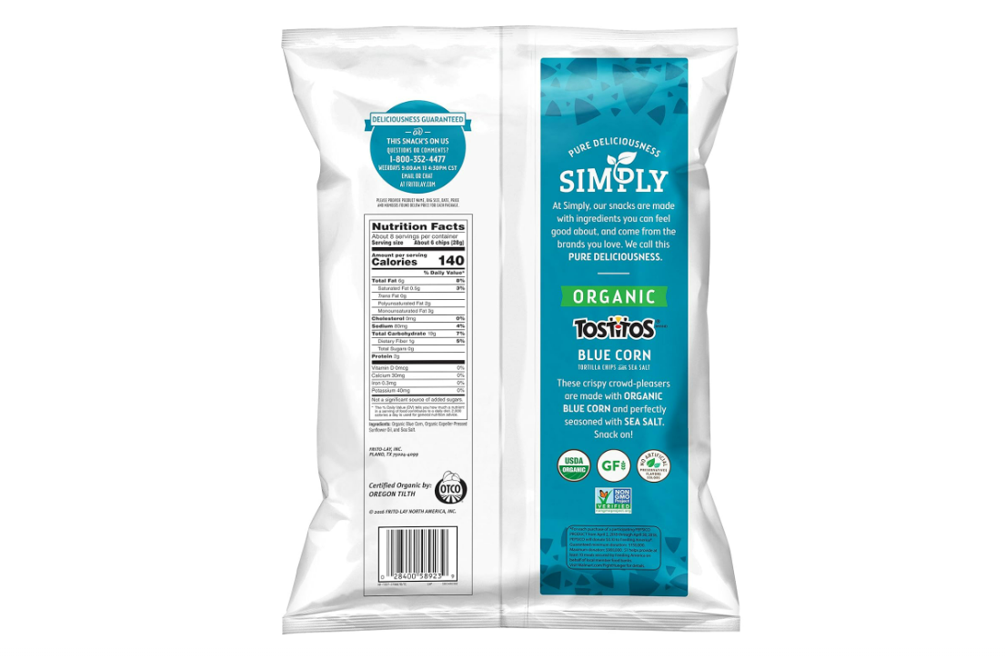 Tostitos Simply - Tortilla de maíz orgánico, azul, 8.25 onzas