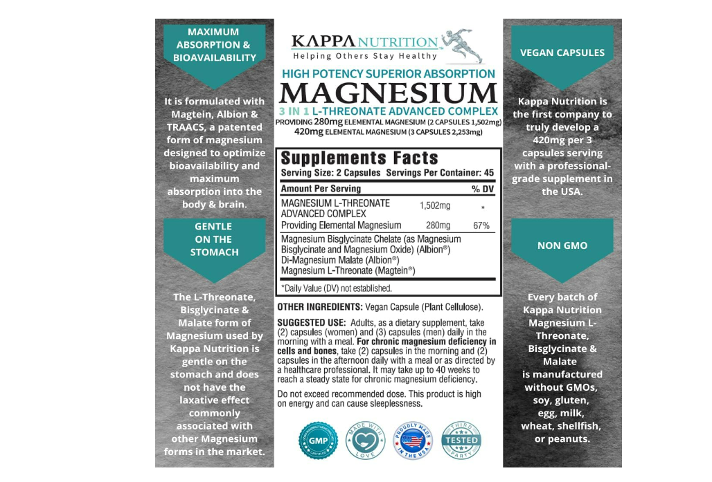 Magnesio 3 en 1 - L-Threonate advanced complex, 120capsulas- Kappa Nutrition