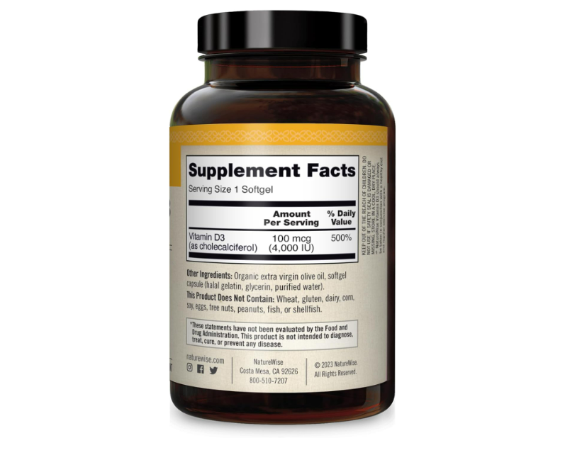 Vitamina D3 100mcg(4,000IU), 360 capsulas - Nature Wise