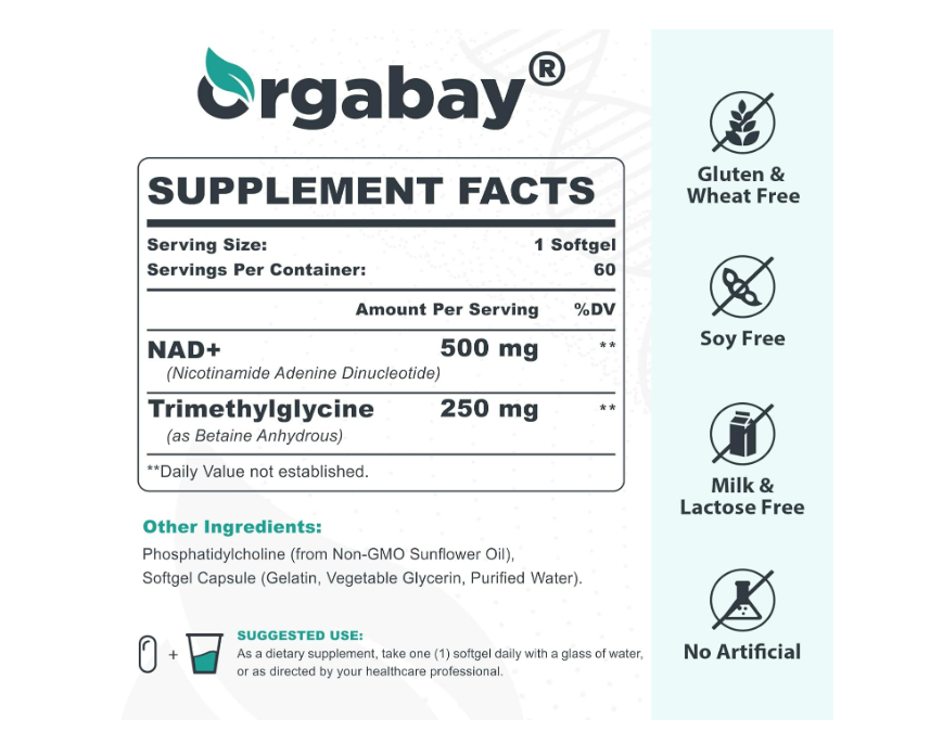 Orgabay- Liposomal NAD+ de 500 mg, 60 capsulas