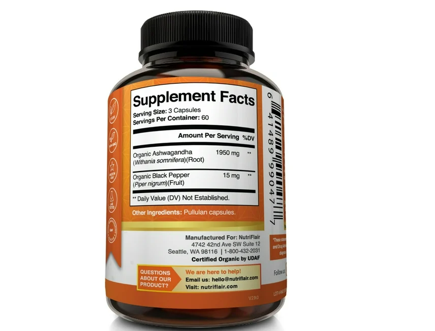 Ashwagandha 1950mg , 180 capsulas - Nutriflair
