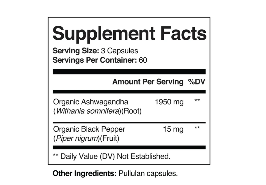 Ashwagandha 1950mg , 180 capsulas - Nutriflair