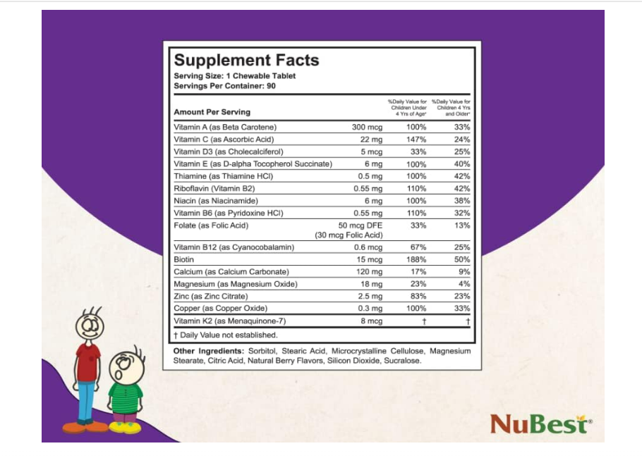 NuBest - Apoyo a la inmunidad y la fuerza ósea para niños de 2 a 9 años,90 capsulas