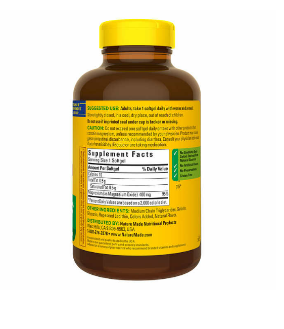 Magnesio Extra Fuerte 400 mg Nature Made, 180 Capsulas