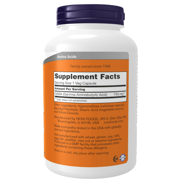 Now - GABA 750mg , 200 capsulas vegetarianas
