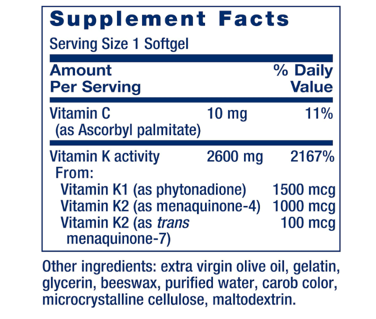 Vitamina Super K , 90 capsulas - Life extension