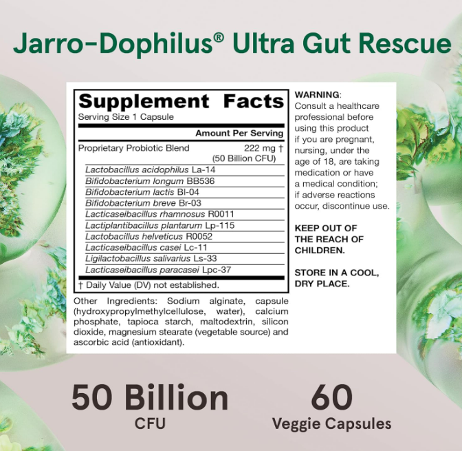 Jarrow Formulas Jarro-Dophilus Ultra Gut Rescue - 50 mil millones de CFU , 60 capsulas