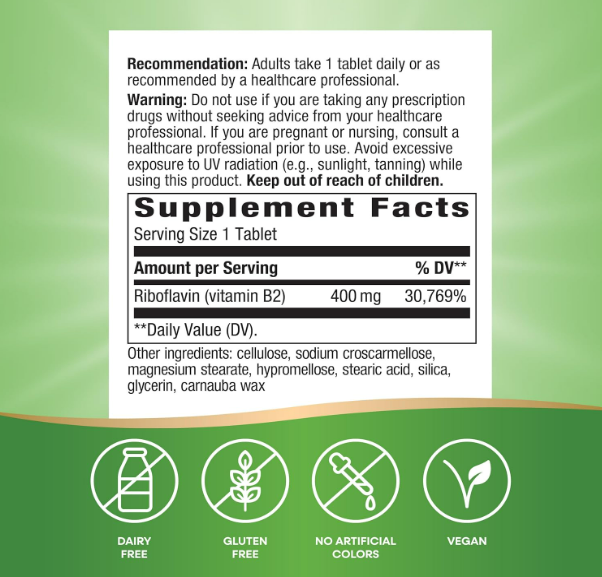 Riboflavin 400mg , 30 tabletas - Nature`s Way