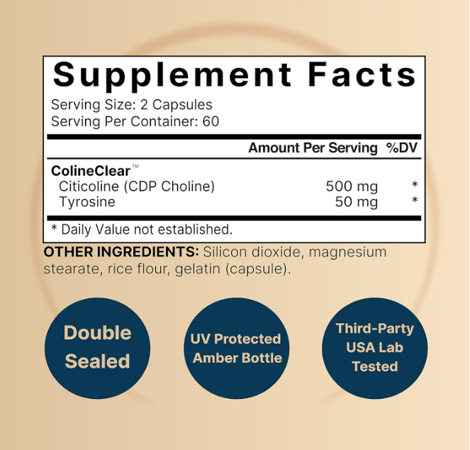 NatureBell citicolina, colina CDP, citicolina 500 mg más tirosina 50 mg, 120 capsulas