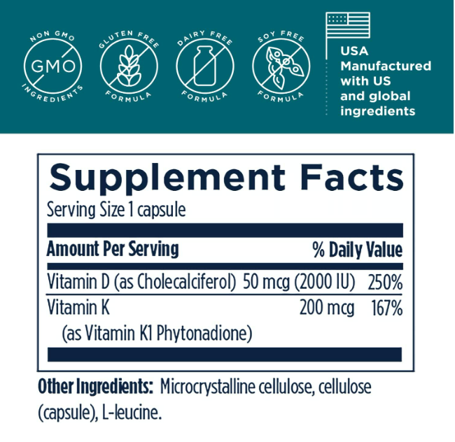 Designs for Health Vitamina D Synergy - 2000 UI de vitamina D con suplemento K , 120 capsulas