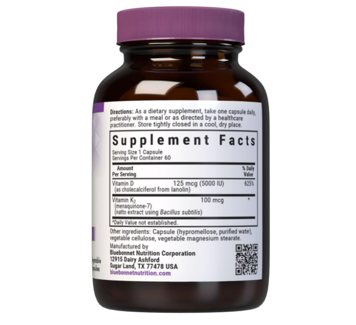 BlueBonnet - Vitamina D3 y K2 , 60 Capsulas