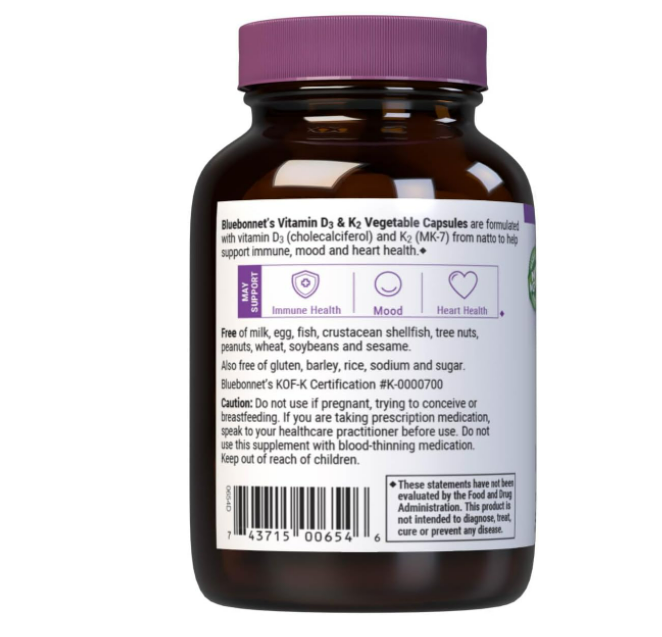BlueBonnet - Vitamina D3 y K2 , 60 Capsulas
