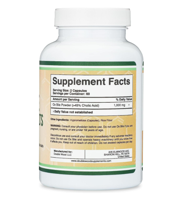 Double Wood - Ox Bile Acid Salts 1000mg , 120 Capsulas