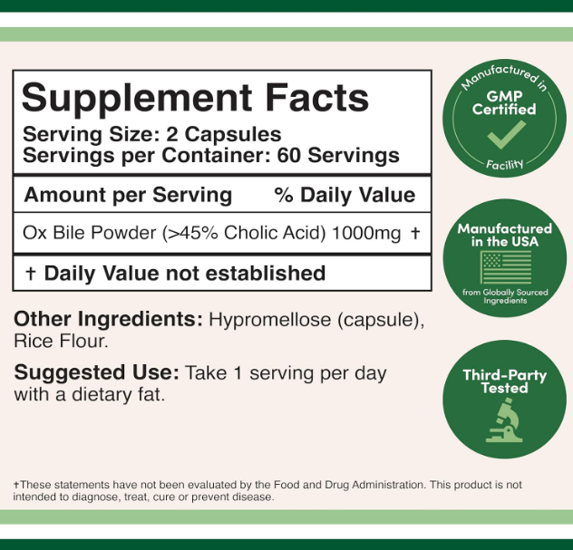 Double Wood - Ox Bile Acid Salts 1000mg , 120 Capsulas