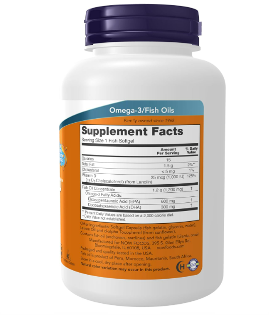 Now Ultra Omega 3- D fish oil 600EPA/300DHA (1000IU D3) - 90 capsulas