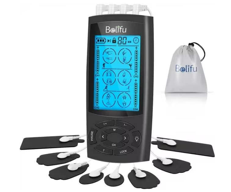 TENS estimulador muscular para alivio del dolor, 24 modos, 20 niveles de intensidad, masajeador de pulso eléctrico con pantalla grande, 8 almohadillas