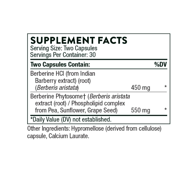 Thorne , Berberine Dual action formula con Phytosome y botanical Extract- 60 capsulas