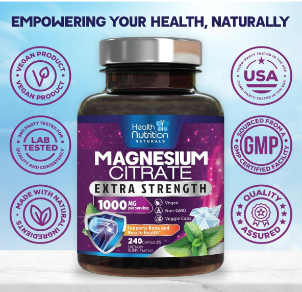 Health Nutrition Citrato de magnesio Extra fuerte 1000 mg 240 cápsulas