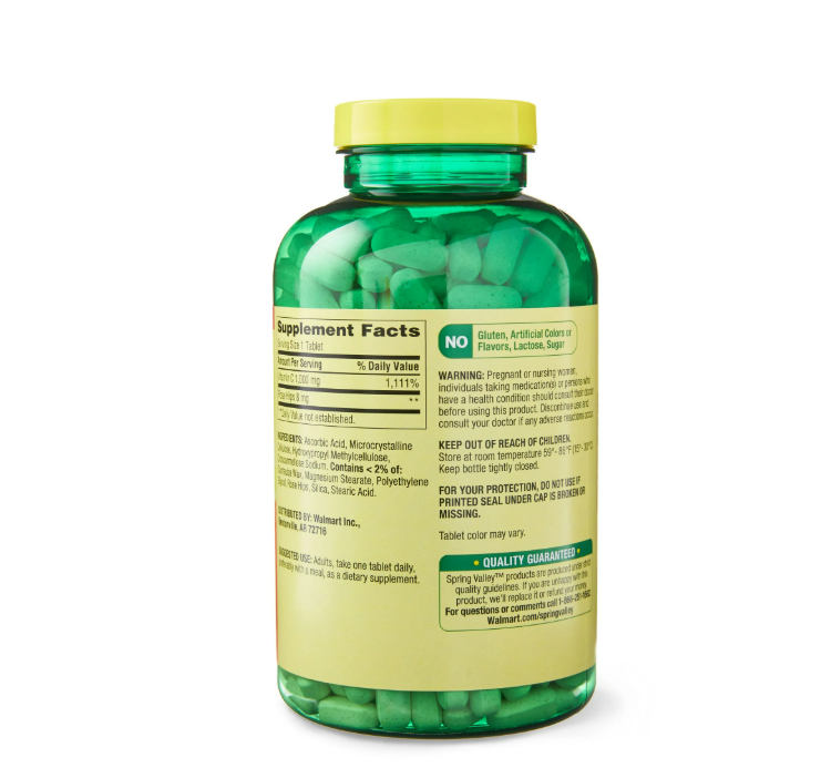 Spring Valley- Vitamina C , 1000 mg- 500 tabletas
