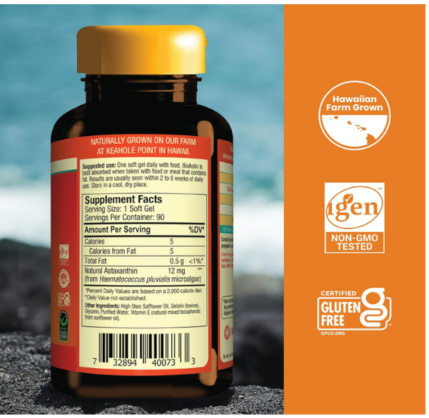 NUTREX HAWAII , BioAstin Astaxantina hawaiana – 12 mg, 90 cápsulas blandas